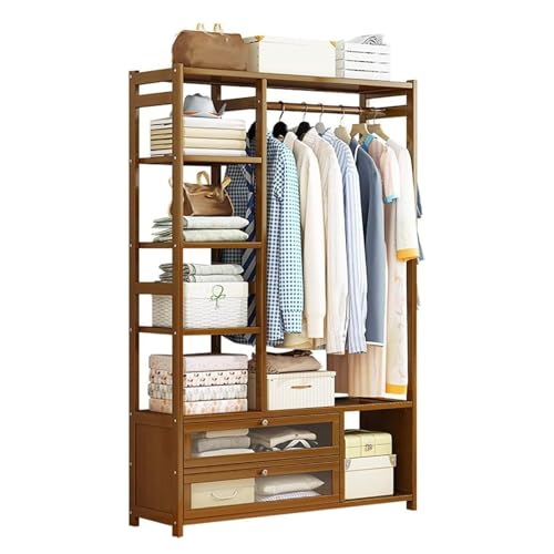 Porte-vêtements avec armoire de rangement à 2 niveaux en bois et tiroirs de lit