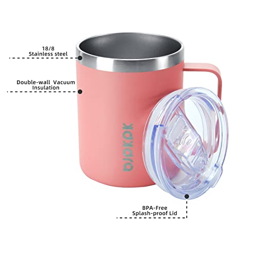 Image of BJPKPK 2 pcs Insulated Coffee Mug, 14oz Insulated Tumbler with Lid, Stainless Steel Coffee Cups with Splash Proof Lid-Light Pink