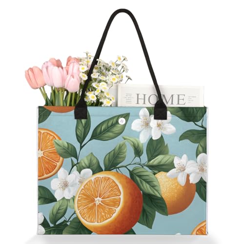 Orange White Flower Tote Bag for Women Large Beach Bag Reusable Tote Bags for Work Travel Beach Shopping3
