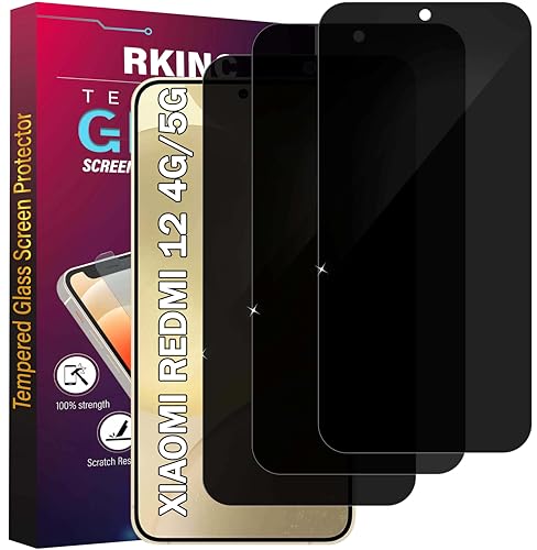RKINC Protector pantalla privacidad para Xiaomi Redmi 12 4G 5G, [3 Piezas] Cristal templado película de vidrio, Ángulo de privacidad mejorado, Dureza 9H, Sin Burbujas