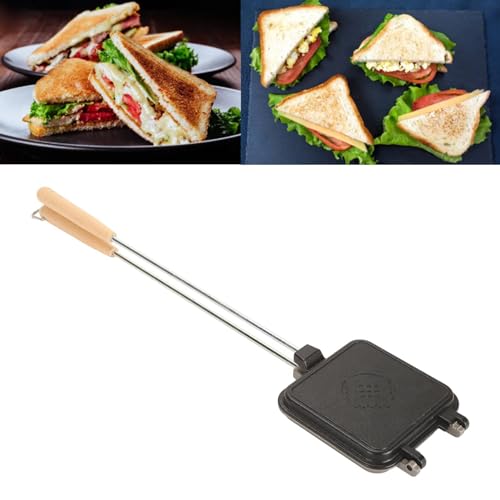 Topyond Square Sandwich Maker Pan,Double Sided Flip Grill with Nonstick Surface, Panini Press for Breakfast, Camping, and Hot Dogs, Aluminium Alloy Design