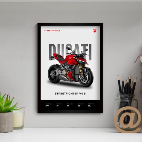 Image of Ducati Streetfighter V4 Poster | Framed Poster of Superbike A4 Sized (31 x 23 cm) | Superbike Posters for Wall, Gift for Boys, Ducati Bike Frame | Posters for Wall, Bedroom, Study Room (F 071)