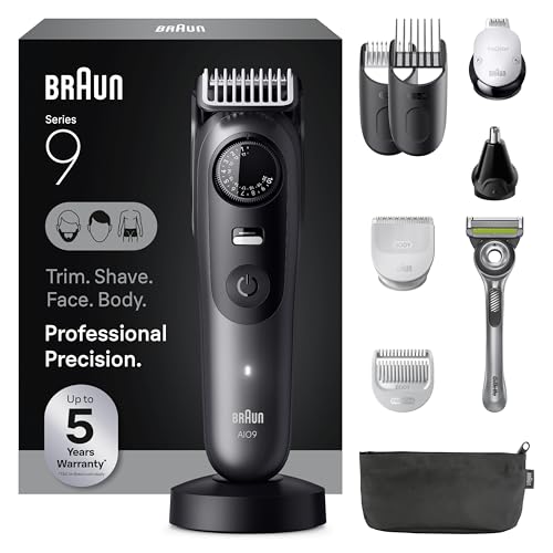 Braun Kit de afeitado todo en uno para hombre, serie 9 AIO 9535, barba, cara, nariz, recortadora de orejas, cortadora de pelo, peluquería corporal y paisajismo