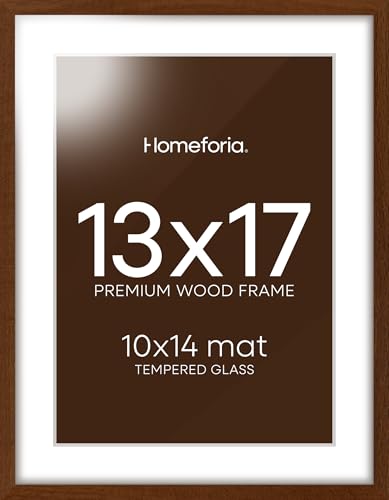 Image of Homeforia 13x17 Picture Frame Brown, High End Dark Oak 13x17 Poster Wood Frame with Mat 10x14 for Photo, 13 x 17 Wooden Walnut Frame Matted to 10 x 14, 17x13 Frames, Tempered Glass, Wall Kit, Set of 3