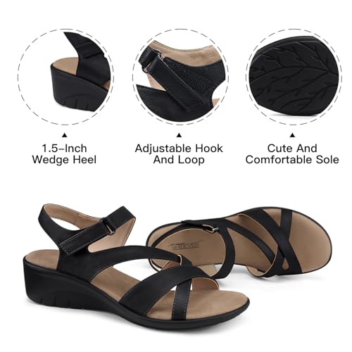 Image of SHIBEVER Wedge Sandals for Women Dressy: Comfortable Low Heel Sandals | Adjustable Casual Dress Shoes with Cushioned Insole and Non-Slip Sole, All-Day Walking
