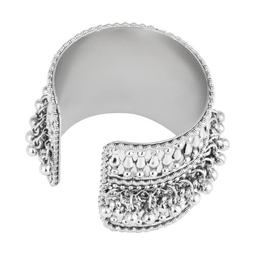 Image of I Jewels Navratri Ethnic Silver Oxidised Adjustable Afghani Ghungroo Cuff Kada Bracelet For Women