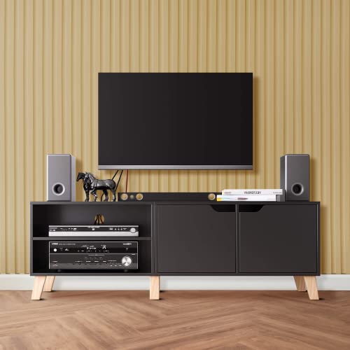 140cm-Mueble-TV-Mesa-TV-Mesa-Salon-Moderno-Estilo-Nordico-con-2-Puertas-2-Compartimientos-Negro