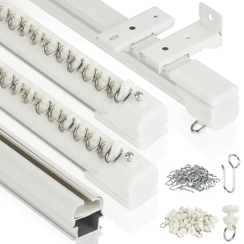 KOLAKO Curtain Track, Aluminum Ceiling Curtain Track Set with Hooks, 3ft-12ft Curtain Rails Wall Mount Room Divider Track Curtains System, 4PCS
