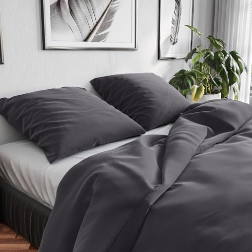 Wolkenfeld Neue Qualität Bettwäsche 155x220 Baumwolle Grau - Atmungsaktiv - 1x Bettbezug 155x220 + 1x Kissenbezug 80x80 - Anthrazit