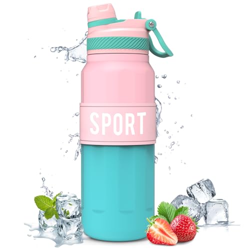 KollyKolla Botella de Agua Deportiva, Botella Agua 1 Litro Sin BPA, Antideslizante & Prueba de Fugas, Botellas de Agua con Paja, Botella Gimnasio Fitness para Deportes, Gym, Bicicleta, Oficina