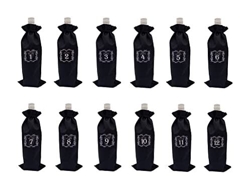smile wood Burlap Wine Bags Wine Gift Bags, 12 PCS Wine Bottle Bags with Drawstrings, Reusable Wine Bottle Covers for Christmas, Wedding, Blind Tasting, Birthday, Holiday Party, Housewarming (Black)