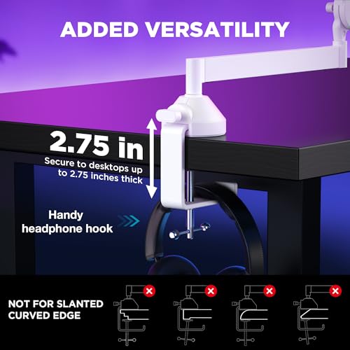 Bras de micro à profil bas InnoGear blanc rotatif à 360° avec adaptateur
