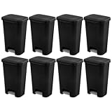 Sterilite 11.9 Gallon Rectangular Step On Kitchen Plastic Indoor Wastebasket with Wide Opening Lid and Comfort Handle for Home, Black (8 Pack)