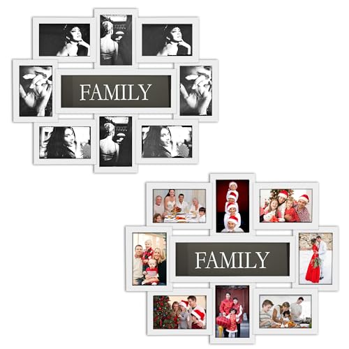 Jerry & Maggie 8 Opening Family Photo Frame 22×17, Family Picture Frame Selfie Gallery Collage Wall Hanging For 6×4 Photos 8 Pack, No-Assembly 3D Design Waterproof Memorial Keepsake, Black/2 Pack