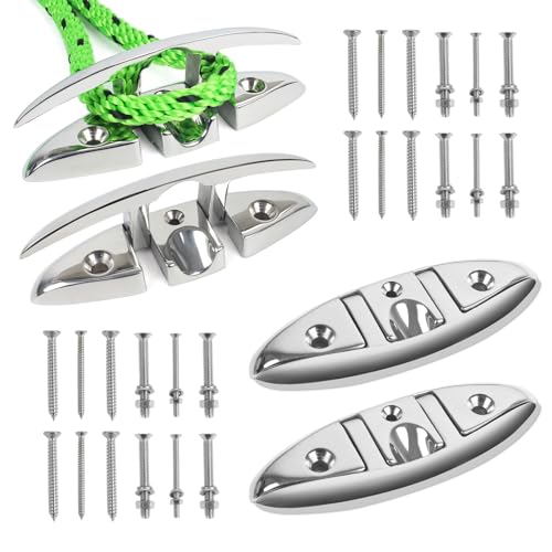 BALAVA Boat Cleats 5inch,316 Stainless Steel Folding Boat Dock Cleats,Flip Up Dock Cleat Rope Cleat for Boat,Yacht,Decks,Dock Line Mooring,Fasteners Included (4Pack)