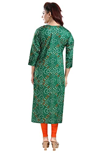 Image of DREAM & DZIRE Bandhani Kurti Green in Colour for Women of Cotton Satin Plus Size & Small Size.