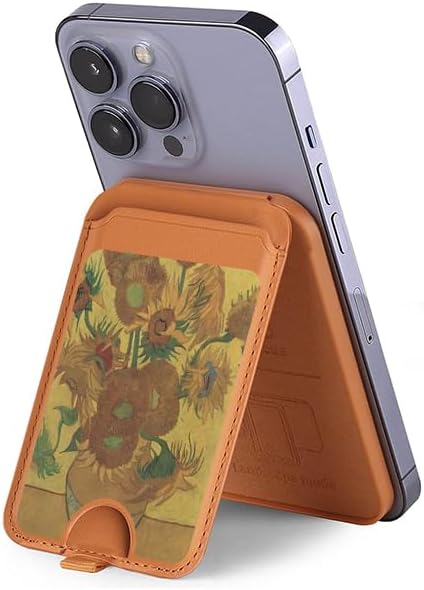 R0214 Vincent Vangogh Vase Fifteen Sunflowers Magnetic Card Wallet Holder Stand for iPhone 17 16 15 14 13 Pro Max image 2