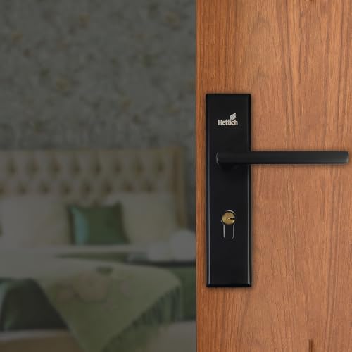 Image of Hettich ProLock Combo Lever Lock Main Door Safety Lock, (Both Side Movable) Mortise Door Lock Handle Set with 3 Brass Key for Home,Office,Hotel | BL Finish | 5 Years Warranty