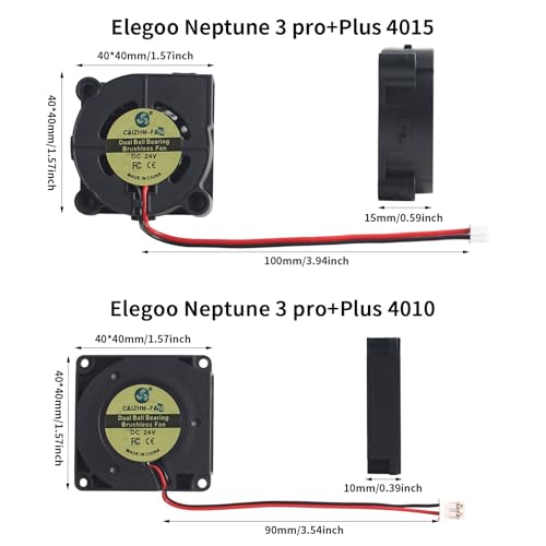 BCZAMD Elego Neptune3 Pro Plus 3D Drucker Zubehör - Hotend Brushless Cooling Fan: 4010 4015 DC 24V Dual Ball Bearing Turbo Fan für Neptune3 Pro Plus Extruder Hot End Project Druckkopf – Bild 3