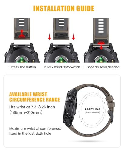 NotoCity for Fenix 7 Pro Band 22mm Width Fenix 6 Strap for Fenix 5/Fenix 7/Fenix 5 Plus/Fenix 6 Pro Soft Silicone Watch(Brown Dark-Gray)