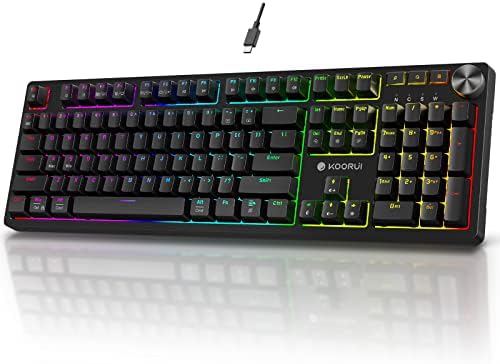 KOORUI Gaming Keyboards,104 Keys Full Size Mechanical Keyboard Wired 26 RGB Backlit with Brown Switch Gamer Keyboards for Windows MacOS Linux