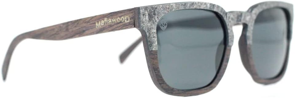 Brown Wooden Square Sunglasses with Stone detail on the frame, gray polarized lenses, Modern, Stylish and Lightweight, for Men or Women, very exclusive, Model Laguna MafiawooD