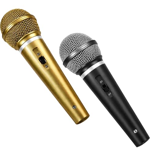 EcuhiRn Fake Microphone, Toy Microphone Set for Play, Microphone Prop for Stage Performance, Fake Microphones with Black and Gold Colors
