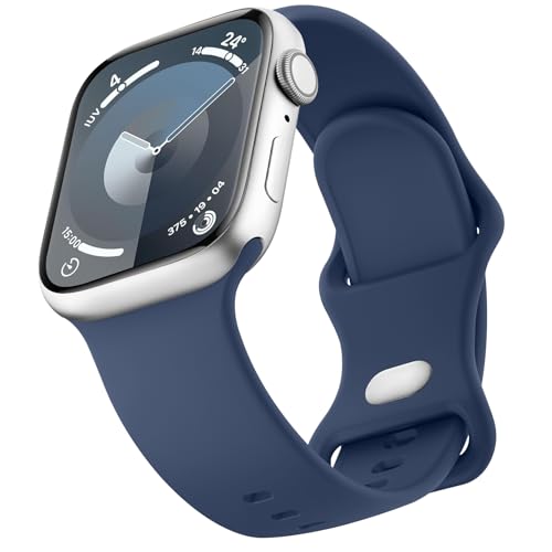 Sport Bands Compatible with Apple Watch Band 41mm 40mm 38mm, Soft Silicone Correa Wristband Replacement Strap Compatible for Apple Watch SE2 SE Series 9 8 7 6 5 4 3 Women Men, Navy Blue,