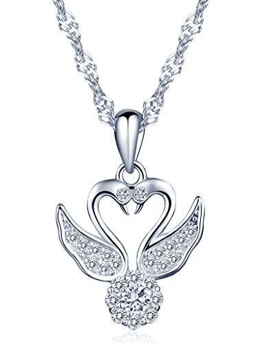 Preisvergleich Produktbild Unendlich U Einzigartig Herz Schwan Halskette 925 Sterling Silber Zirkonia Anhänger Kettenanhänger, Silber