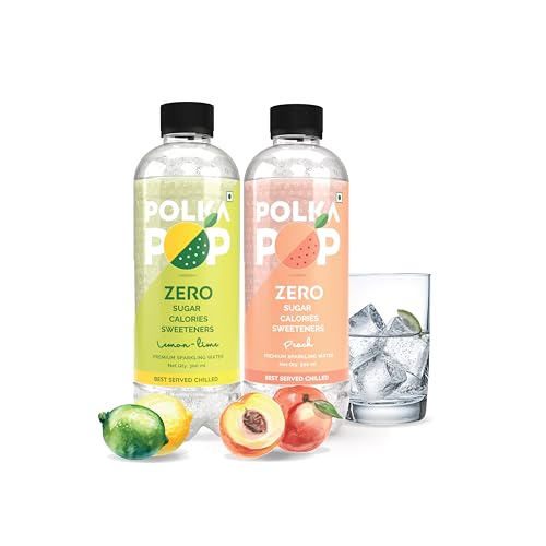 Image of POLKA POP - Flavoured Sparkling (Fizzy) Water | Lemon Lime & Peach | Pack of 24 (300 ml Each) | 100% Natural Flavour | Zero Sugar & Zero Calories | No Aspartame or Stevia
