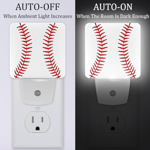 Image of NEWzone Baseball Night Light [2 Pack], Plug in Wall Led Night Lights Decor for Boys Girls Room, Dusk to Dawn Sensor Wall Lamp for Stairway /Bedroom /Kitchen /Nursery Room