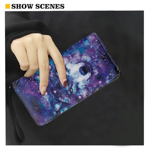Mumeson Women's Luxury Long Leather Purse with Zipper Wristlet Cool Wolf Print Wallet Outdoor Party Travel Clutch Mini Handbag PU Purse for WOmens Organizer Wallet2