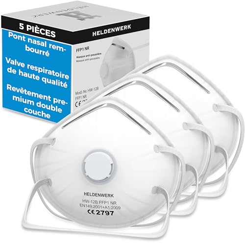 HELDENWERK Atemschutzmaske im 5er, 10er oder 20er Set - Atemmaske - Perfekt anpassbare FFP1 Mundschutz Maske - Feinstaubmaske, Staubschutzmaske für Schleifen etc