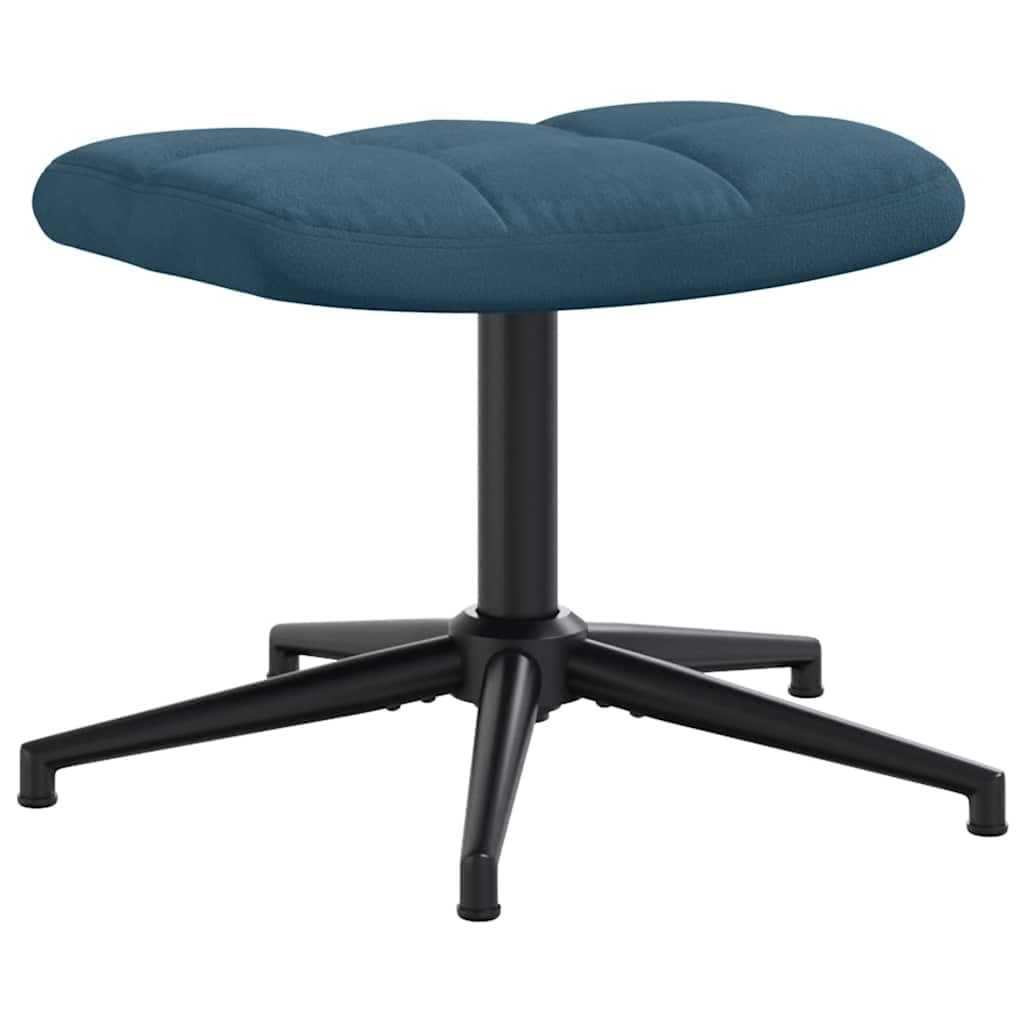 Poltrona Relax con Poggiapiedi Girevole a 360 in Velluto Blu | Poltroncina imbottita per soggiorno e camera da letto con movimento rotatorio completo e poggiapiedi abbinato.