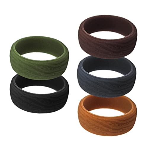sharprepublic シリコンリング メンズ リング 婚約指輪 シリコンゴムバンド 樹皮 スポーツジム用 5個セット - サイズ12