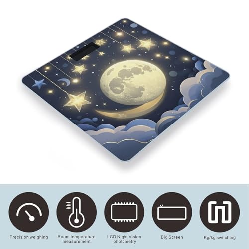 Báscula digital Stars and Moon con vidrio templado y pantalla LCD miniatura 3