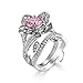 Banemi Heirats Ringe, Lustige Ringe Damen Weißvergoldeter Rosa Zirkonia Runden Damen Partyschmuck Größe 65 (20.7)