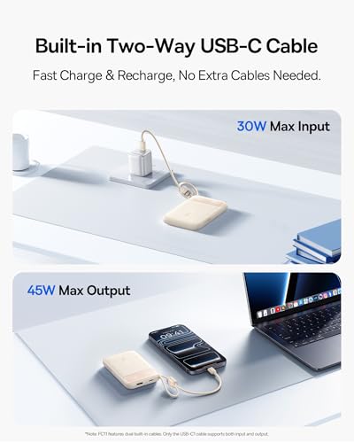 Image of Baseus 45W Ultra Slim 10000mAh Power Bank Built-in USB-C Cables, CCC Certified Portable Charger, Travel Essential Fast Charging Pocket Size Phone Battery Pack for iPhone 17 16 Samsung S25 S24 iPad