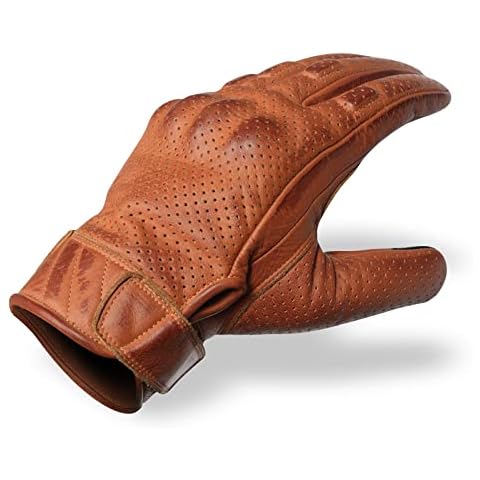 Mens Motorcycle Touch Screen Element Perforated Cruiser Wax Leather Gloves Saddle/BRN Color (M) Cover
