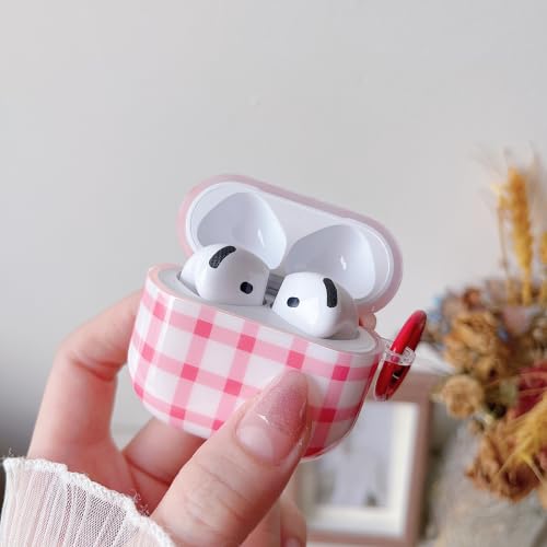 Image of MINSCOSE for AirPods 4 Clear Case,Cute Retro Plaid Pattern Design with Girly Keychain Lock,Soft TPU Protective Shockproof Cover with Cleaner Kit for Girls Women for Airpods 4-Pink