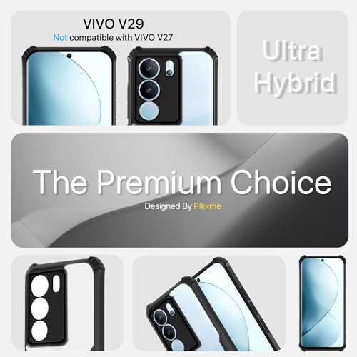 Image of Pikkme Back Cover for Vivo V29 / V29 Pro 5G | Ultra Hybrid Shockproof Case | Full Camera Protection | Raised Edges | Clear Transparent Bumper Case (Black)