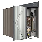 YODOLLA 4x7ft Lean-to Metal Storage Shed, Lockable Door Waterproof Garden Shed for Tool Bike Garbage Can, Backyard Patio - Grey