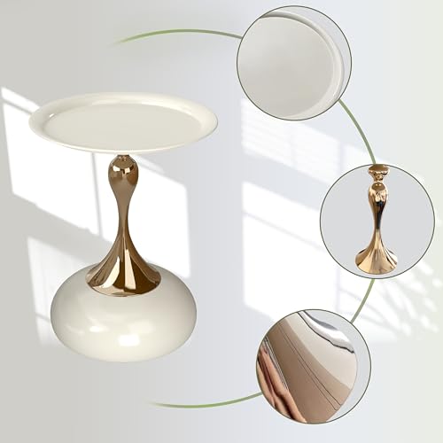Ginhow Couchtisch Beige Gold, Kleiner Couchtisch Rund Modern, Metall Beistelltisch Rund Gold, Luxus Nachttisch Kaffeetisch für Wohnzimmer Schlafzimmer Balkon, Ø40CM (1 Stück) – Bild 8