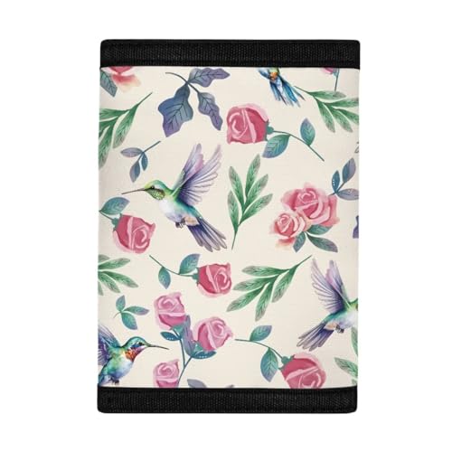 GIFTPUZZ Hummingbird Wallets for Kids Teens Vintage Purse Credit ID Card Slim Small Coin Pouches with Polyester Fabric Trifold Wallet Moneybag2