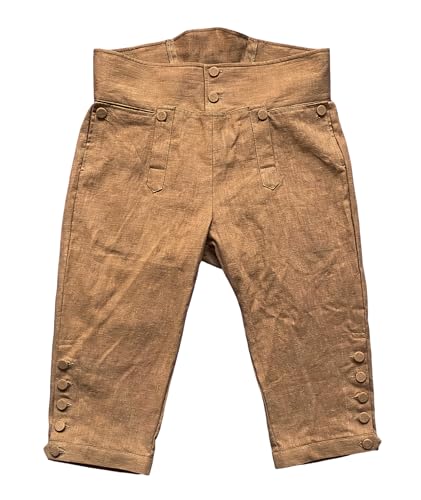 Mens Colonial Knee Linen Breeches 18th Century Pants Fall Front Style (XL, Muddy)