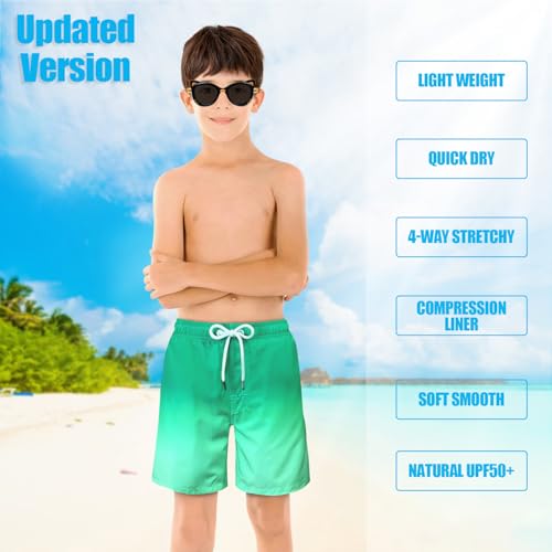 Image of Boys Swim Trunks with Boxer Brief Liner Compression Anti Chafe Swimming Shorts Stretchy UPF Quick Dry Swimsuit