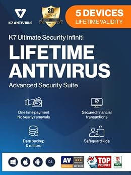 K7 Ultimate Security Infiniti Antivirus 2026 for Lifetime Validity | 5 Devices | Threat Protection,Internet Security,Mobile Security| laptop,PC, Mac®,Phones,Tablets,iOS | 2 hr Email Delivery