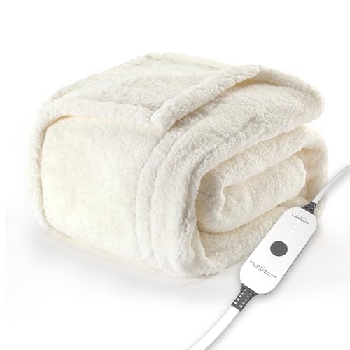 Sunbeam Royal Sherpa Foot Pocket Heated Throw Electric Blanket,...