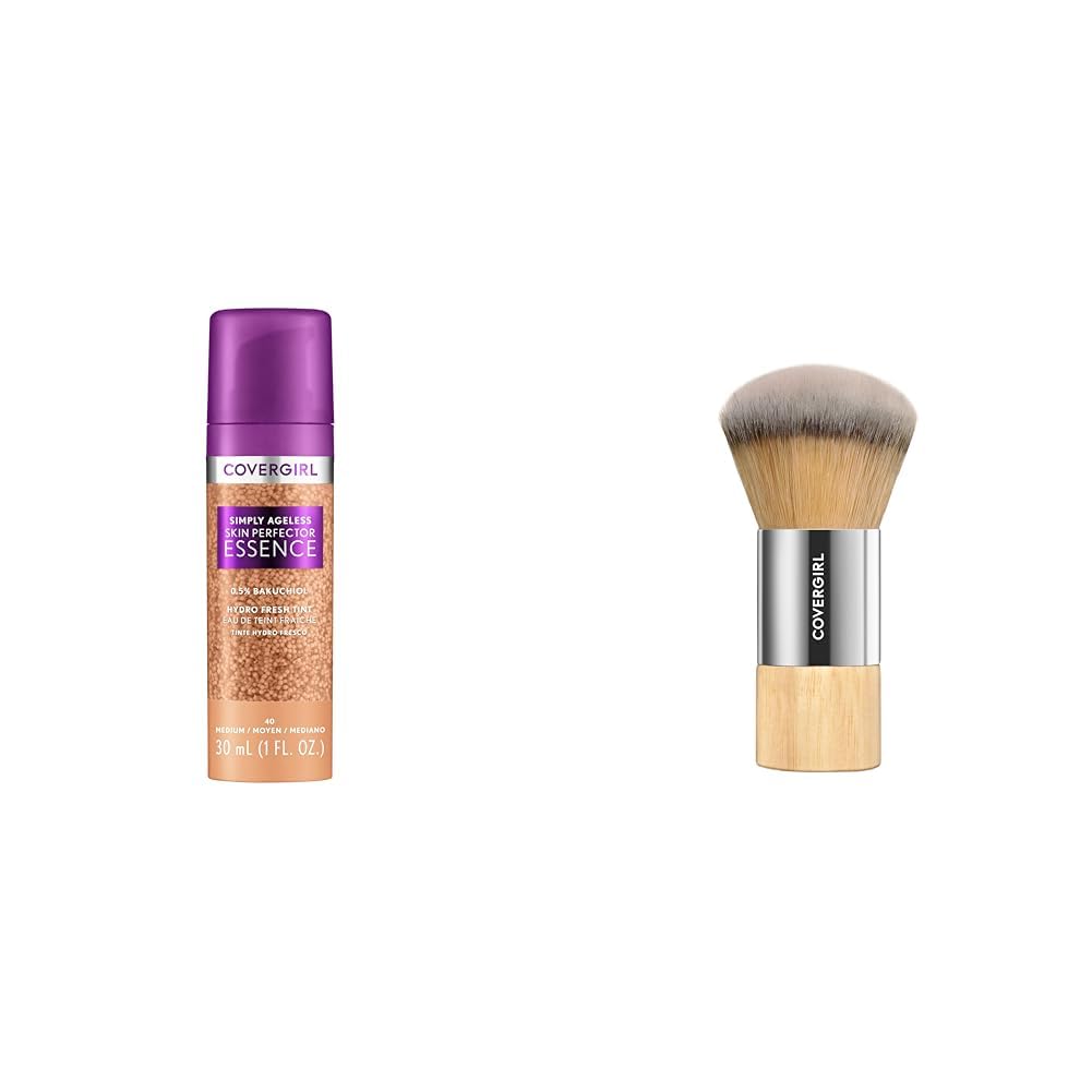 Covergirl Simply Ageless 40 Medium Foundation, Blending Brush - Skincare Makeup with Bakuchiol & Tranexamic Acid Reduces Fine Lines & Fades Dark Spots