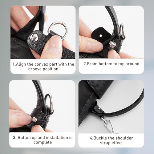 Image of Upgraded Purse Strap Replacement Compatible with Longchamp Small Bags, Anti-Slip Leather Bag Straps Conversion Kit, 4 Buckles Handbags Crossbody Shoulder Strap 34-48'' Adjustable for Women(Black)